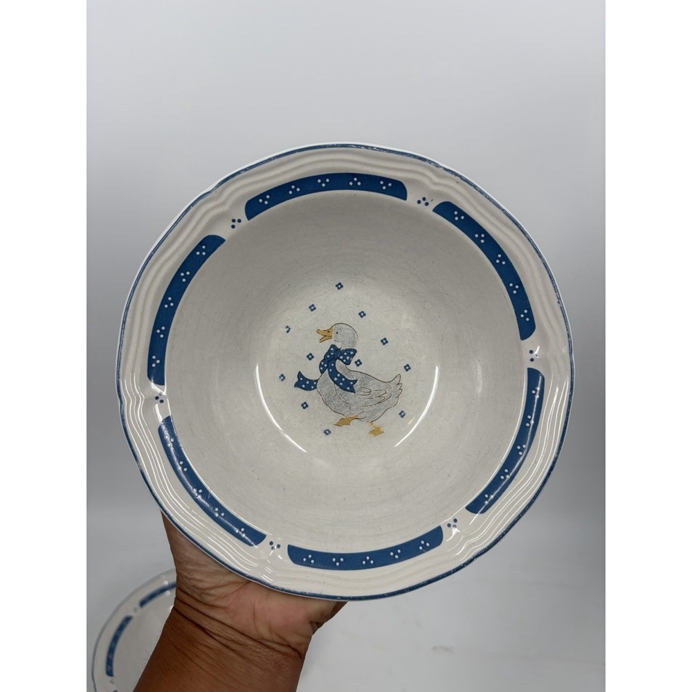 VTG Country Blue Bow Geese Goose Dessert Soup Bowls Set of 2 Cottagecore
